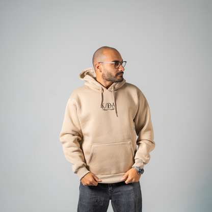 Firestarter K/DA hoodie in beige – front view on model – League of Legends