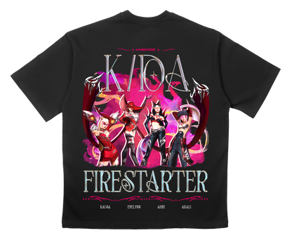 Firestarter K/DA oversize T-shirt in black – back, flat lay – League of Legends