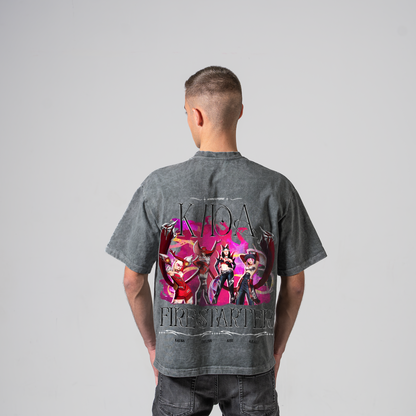 Firestarter K/DA oversize T-shirt in gray – back view on model – League of Legends