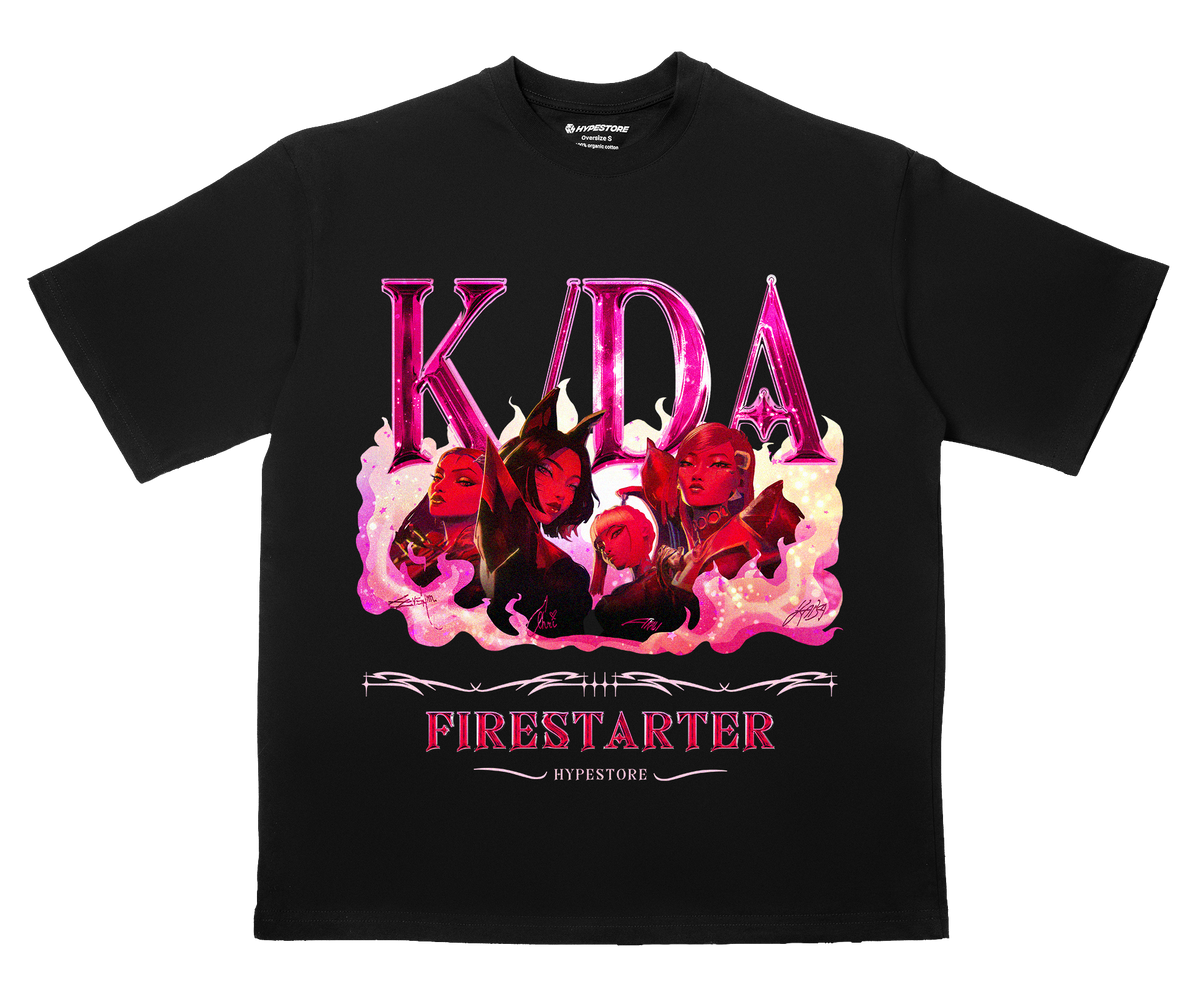 K/DA oversize T-shirt in black – front, flat lay – League of Legends