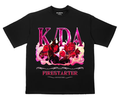K/DA oversize T-shirt in black – front, flat lay – League of Legends