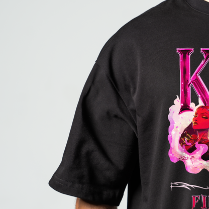 K/DA oversize T-shirt in black – front print close-up – League of Legends